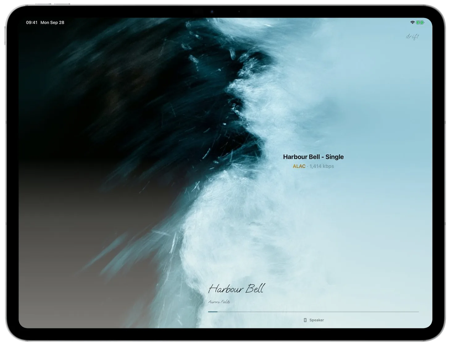 The iPad's playing screen in a handwritten title face